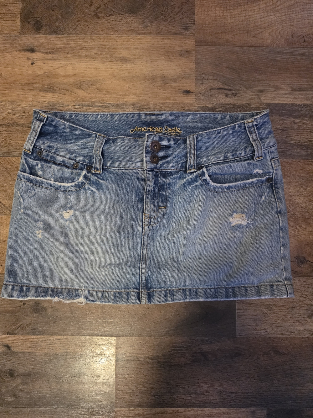 American Eagle Outfitters Light Blue Distressed Denim Mini Skirt